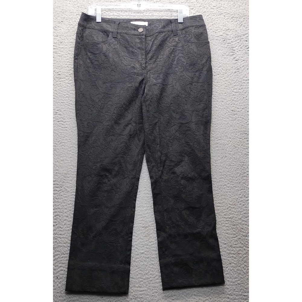 Chico's Pants Womens Medium Black Eyelet Lace Paisley Regular Fit Straight Leg